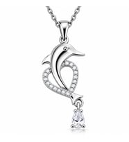 Premium Parlak ve Şık Kalpli Yunus Balığı Kadın 925 Ayar Gümüş Kolye (45 cm)