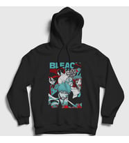 Presmono Unisex Beyaz Poster Anime Bleach Kapüşonlu Sweatshirt 128220tt (Siyah)