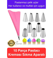 Uzun Ömürlü 10 Parça Paslanmaz Çelik Pasta Krema Sıkma Aparatı Seti Kesesi Torbası Dekoratif Süsleme
