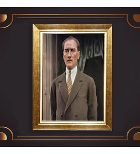 Altın Varaklı Çerçeveli Paspartulu Atatürk Tablo DC0608 (Gold)