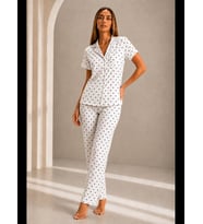 Night Kadın Kısa Kollu Rahat Kalıp Şık Pijama Takımı