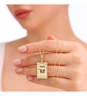 Kişiye Özel 925 Ayar Gümüş The Iced Coffee Tarot Kart Kolye (Gold)