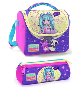 Coral High Mor Pembe Anime Kız Çocuk Beslenme Çantası Seti