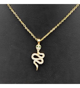 Gold Renk Yılan Temalı  Taşlı Kolye
