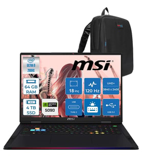 MSI Raider 18 Max Hx A2WJ-1059TR Intel Core Ultra 9 290HX Plus 64GB Ddr5 4tb SSD Rtx 5090 24GB 175W Freedos 18” Uhd+ (3840X2400) Miniled 120HZ IPS Oyuncu Bilgisayarı 1059TRF13 + Zetta Çanta
