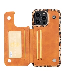 Bouletta Apple iPhone 14 Pro Max Uyumlu Deri Kılıf UBW LEO1N (Leopar)
