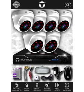 TURKNO 6 Kameralı Domia 6 İç Kamera Set HDD'siz Full HD Gece Görüşlü Güvenlik Kamerası Sistemi