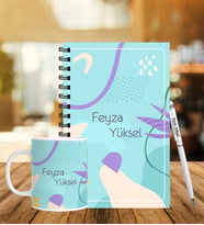 Kişiye Özel Ahşap Defter Kalem Kupa Hediye Seti