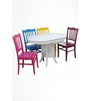 Masa 13590 OVAL BABA KUTU ayak Kayın çıtalı Sandalye 4Parlak renk Açılır masa (Beyaz)