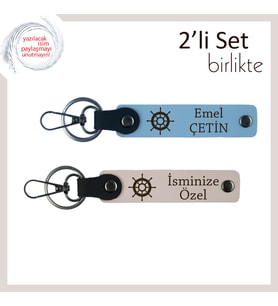 Klasik ve Modern Tarzın Ortasında, Gemi Dümeni Desenli Anahtarlık Seti, Gök Mavi-Pudra