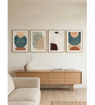 Soyut Botanik ve Minimalist Çiçek Desenli 4’lü Ahşap Çerçeveli Tablo Seti