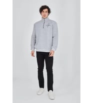 Erkek Yarım Fermuarlı Baskılı Sweat - Gri