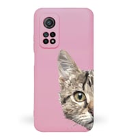 Xiaomi Mi 10T Pro Uyumlu Lansman Kılıf Catface Tasarımlı İçi Kadife Kapak-Pembe (Şeffaf)