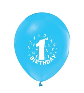 Balon baskılı 12 inc 1+1 happy birthday 1 yaş mavi pk:100-