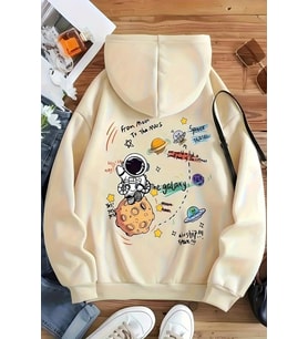 The Galaxy Baskılı Oversize Sweatshirt (Bej)
