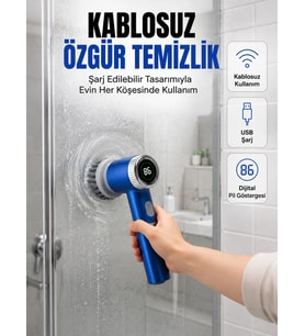 Mutfak, Banyo ve Fayanslar İçin Çok Amaçlı Elektrikli Temizlik Fırçası