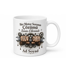 Motor Yağı Değiştiren Ustaya Yağlı Eller Mekanik Çözüm Kupası Hediye Bardak