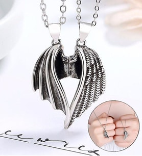 Mıknatıslı Melek Şeytan Kanat Kadın Erkek Sevgili Kolyesi  bbk31 (Metal)