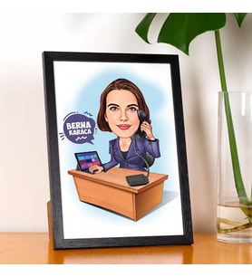 Kişiye Özel Sekreter Kadın Karikatürlü Resim Çerçevesi