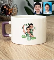 Kişiye Özel Karikatürlü Yeşil Beyaz Baba Oğul Lüks Fincan Babalar Günü Hediyesi