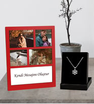 Kişiye Özel 4 Fotoğraflı Kolaj Ahşap Çerçeve Ve Gümüş Kartanesi Kolye