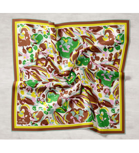 Silk Home Kahve-Sarı Desenli Tivil İpek Eşarp IST11405-16