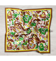 Silk Home Kahve-Sarı Desenli Tivil İpek Eşarp IST11405-16