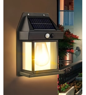 5W Solar / Güneş Enerjili Led Ampullü Duvar Fener Aplik 3200K - Sarı Işık (Günışığı)