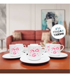 Öpücük Temalı 6'lı Kahve Fincan Seti-005