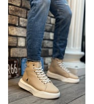 BA0155 Bağcıklı Erkek Yüksek Taban Krem Beyaz Taban Spor Bot (Çok Renkli)