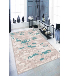 Turkuaz Vintage Kaymaz Taban Makinede Yıkanabilir Halı NU005 - 100 x 160 cm