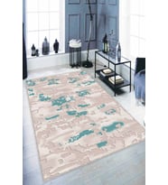 Turkuaz Vintage Kaymaz Taban Makinede Yıkanabilir Halı NU005 - 100 x 160 cm