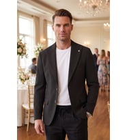 DeepSEA Erkek Slim Fit Likralı Siyah Blazer Ceket – Gofre Dokulu Esnek Çift Düğmeli Spor Ceket 2600813