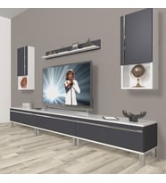 Decoraktiv Eko 270TA Mdf Krom Ayaklı Tv Ünitesi Tv Sehpası (Beyaz - Antrasit)