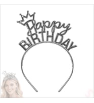 Taçlı Happy Birthday Plastik Taç - Gümüş