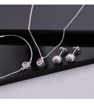 925 Ayar Gümüş Ametist Taşlı Oval Set