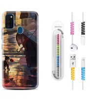 Samsung M21 M22 M23 M30 M31S M32 Kılıf Kablo Koruma Spiral Silikon Kız ve Kedi 1762