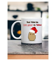 Yeni Yıl Şirin Kupa Bardak - Yeni Yıl Komik Kupa Patates (Beyaz)