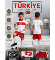 Türkiye Milli Takım Yakalı Euro 2025/26 Sezon Özel Tasarım Beyaz Kırmızı Forma Tişört Şort Çocuk Forma Takımı (y01)