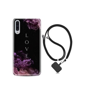 Samsung Galaxy A50 Kılıf Silikon Desen Boyun Askılı Love Flow 1664