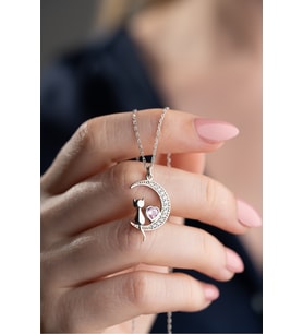 925 Ayar Gümüş Pembe Taşlı kedi Kolye