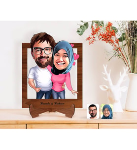 BK Gift Kişiye Özel Sevgililer Karikatürlü Ahşap Standlı 3D Biblo-58 (Beyaz)