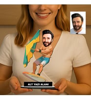 Kişiye Özel Sup Board Süren Erkek7 Karikatürlü 18 cm MDF Masaüstü Biblo - Masaüstü Hediye