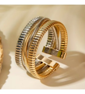 Ayarlanabilir Kadın Kelepçe Bileklik – Gold ve Gümüş Renk Detaylı, Altın Kaplama