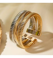 Ayarlanabilir Kadın Kelepçe Bileklik – Gold ve Gümüş Renk Detaylı, Altın Kaplama