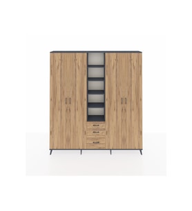 Arges Gardrop 17 Raflı 3 Çekmeceli 4 Kapaklı 220x30x243 Antrasit-Çam