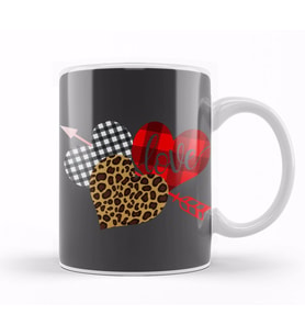 Valentine Three Hearts Leopard Buffalo Plaid Valentine's day Gifts Kupa Bardak Porselen