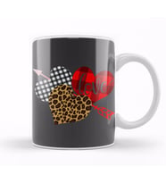 Valentine Three Hearts Leopard Buffalo Plaid Valentine's day Gifts Kupa Bardak Porselen