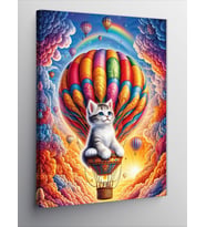 Kanvas Tablo Uçan Balon Yolculuğu Ve Kedi