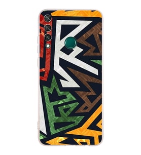 PrintiFy Huawei Y6P Uyumlu Kamera Korumalı Soyut Grafiti Tasarımlı Şeffaf Silikon Kılıf